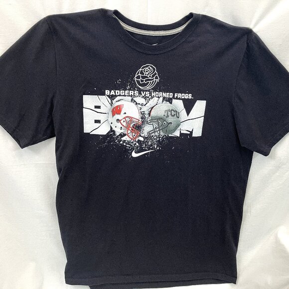 2011 Rose Bowl TCU "BOOM" Helmet Crash - Horned Frogs vs Badgers Black XL TShirt - Picture 1 of 3